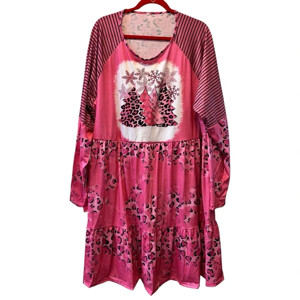 Pink Leopard Christmas Tree Dress 4X | Cozy Holiday Vibes NWOT - Picture 5 of 15